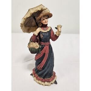 Young's China Ceramic Lady Women Figurine With Flower Basket Hat Umbrella